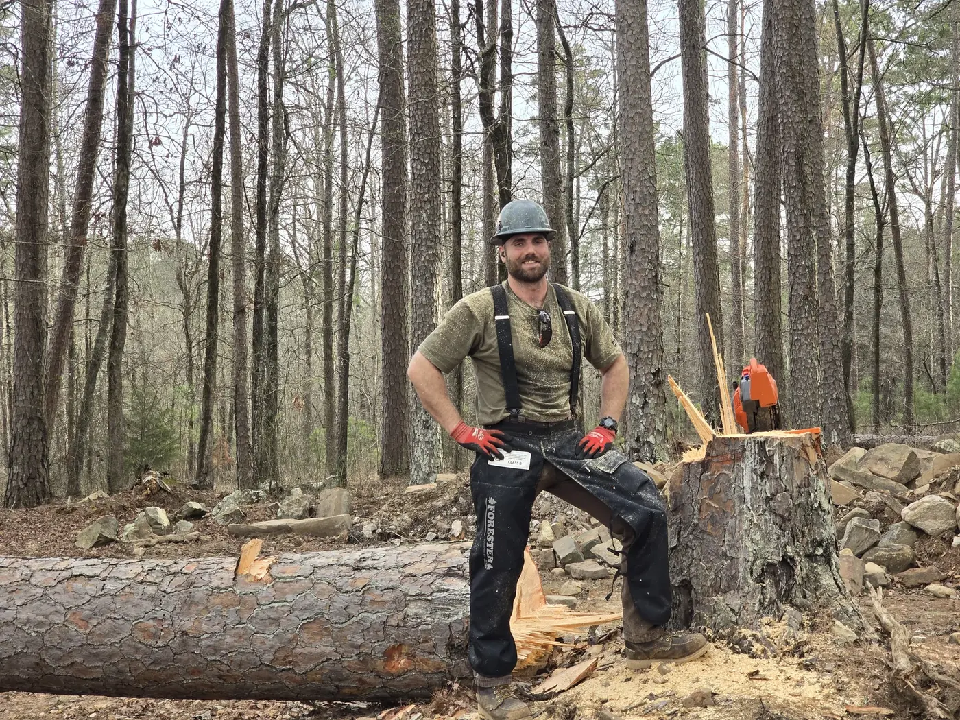 Kingdom Land Services owner on a tree-removal job